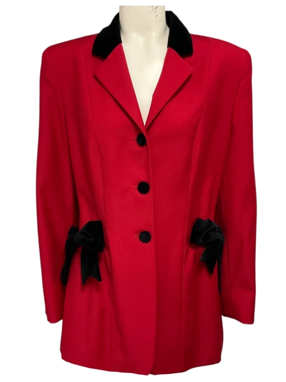 Moschino Cheap and Chic Red / Black Velvet Bow Adorned Wool Blazer